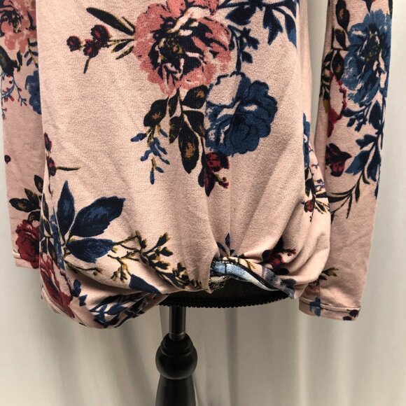 Lildy Pink Floral Knot Front Tunic Womens Size Small Medium Long Sleeve Top NEW - Picture 3 of 9